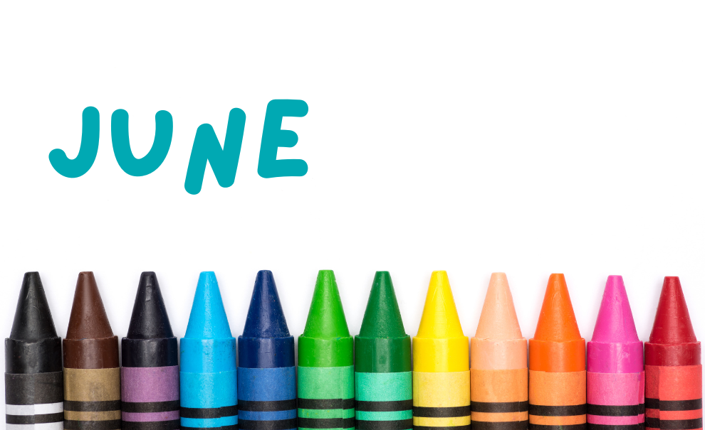 Image of crayons with text "June"