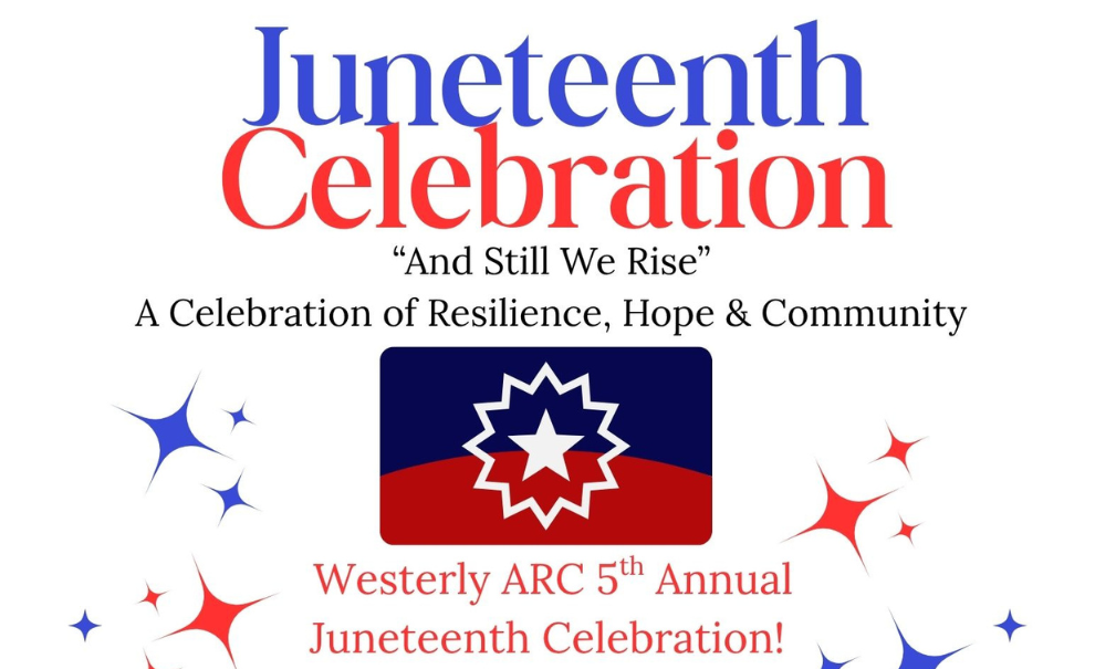 red and blue text stating Juneteenth Celebration