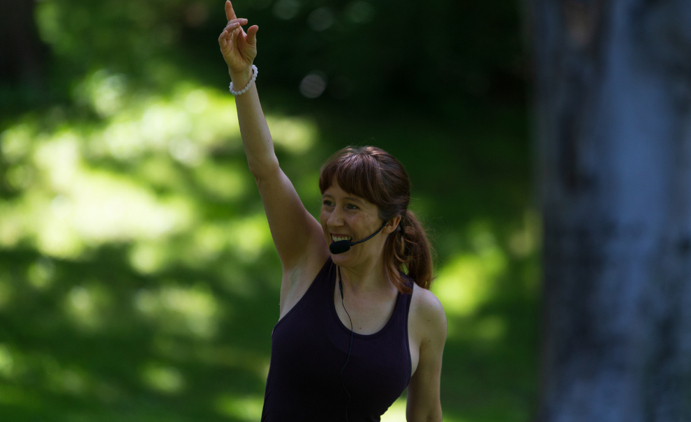 woman stretching outdoors
