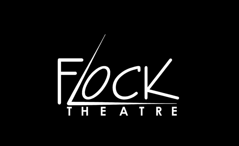 black and white Flock Theatre logo