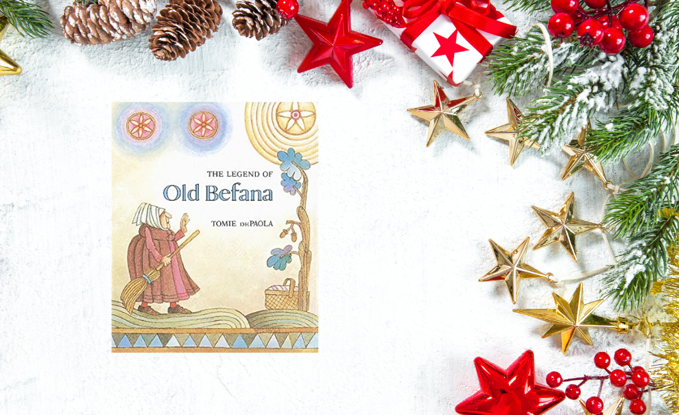 cover of la befana book with holiday greenery