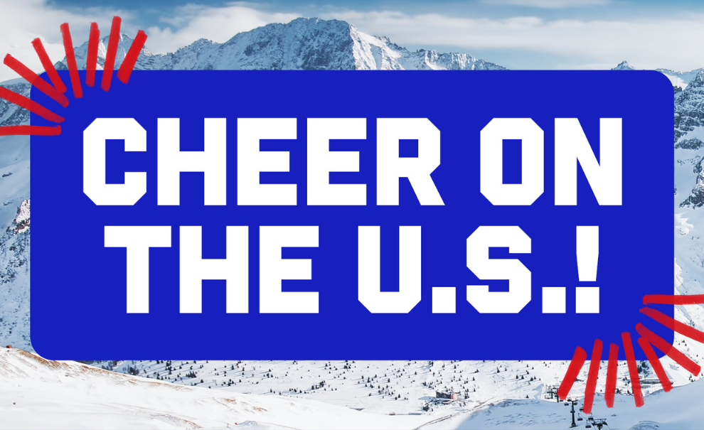 Winter mountain with the text "cheer on the u.s!"