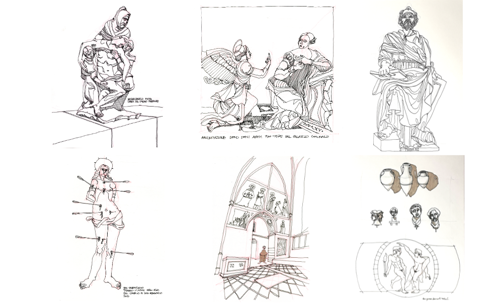 drawings of different italian sculptures