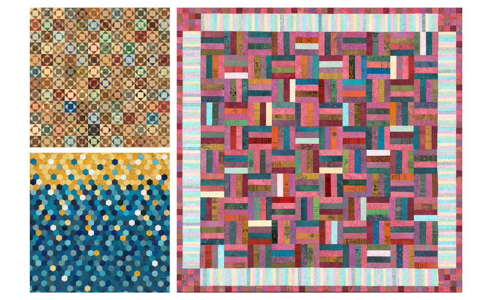 3 different quilt patterns made out of book covers