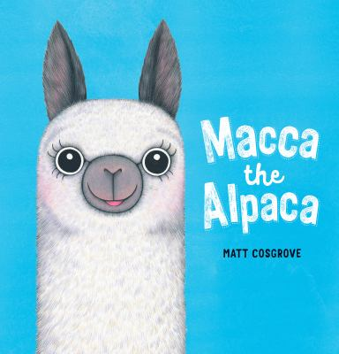 Book Cover:a cartoon white alpaca on a bright blue background