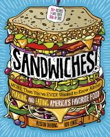 Book Cover:Sandwiches! book cover, a cartoon sandwich on a blue background