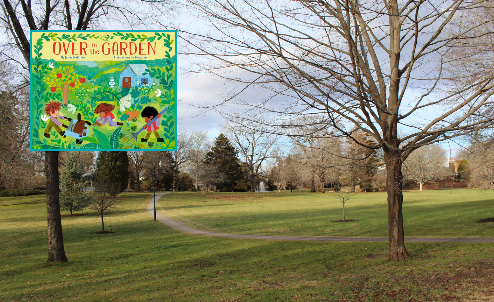 picture of park with cover of storywalk book