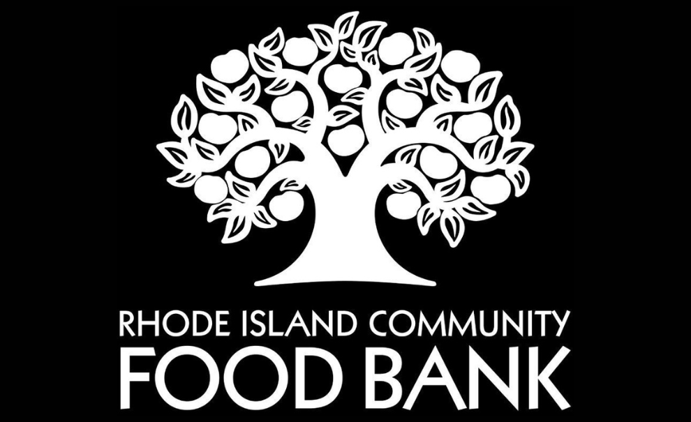 A black background with the Rhode Island Community Food Bank apple tree logo.