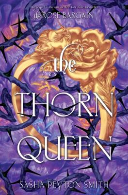 Book Cover:a gold ring in purple thorns
