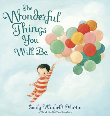 Book Cover:a child in stripped pajamas being lifted by balloons