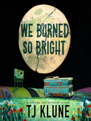 Book Cover:a cracked moon over an RV driving down a deserted road