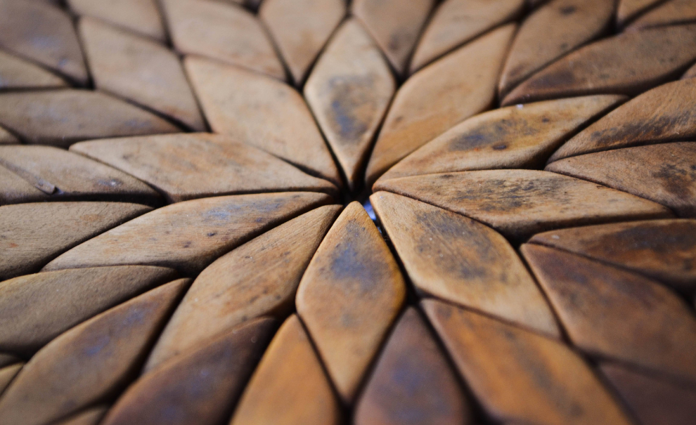 Design created with interlocking pieces of wood