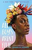 Book Cover:black person with a flower crown looking to side with pink and blue gradient background