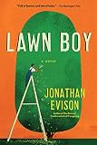Book Cover:a large graphic of a tree in the center with an orange background with a boy on the ladder trimming it