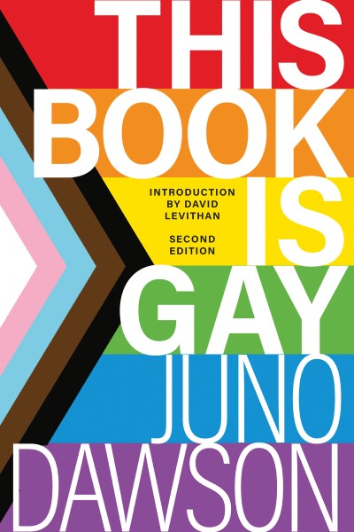 Book Cover:Gay Pride Flag with title in large white lettering aligned to the right
