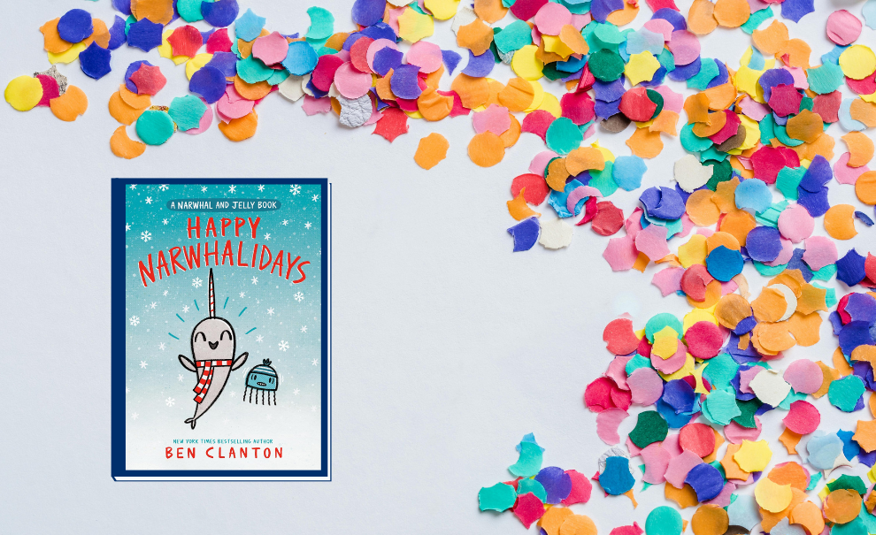 happy narwhalidays book cover with confetti