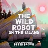 Book Cover:A drawing of a robot standing on big rocks jutting over the water