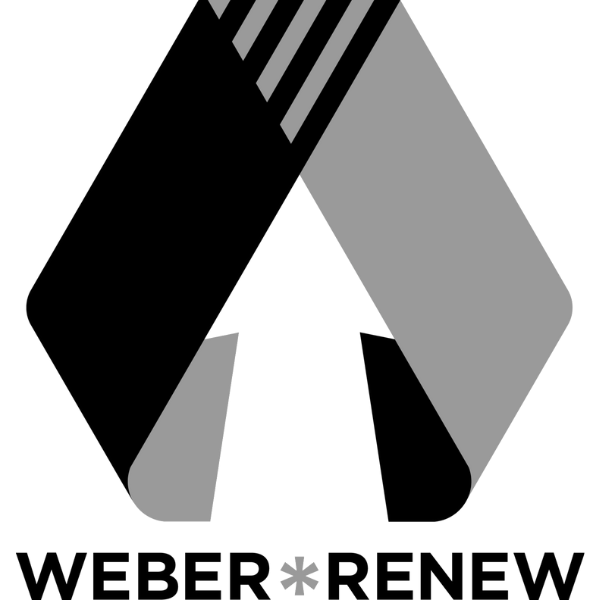 black and grey logo with text