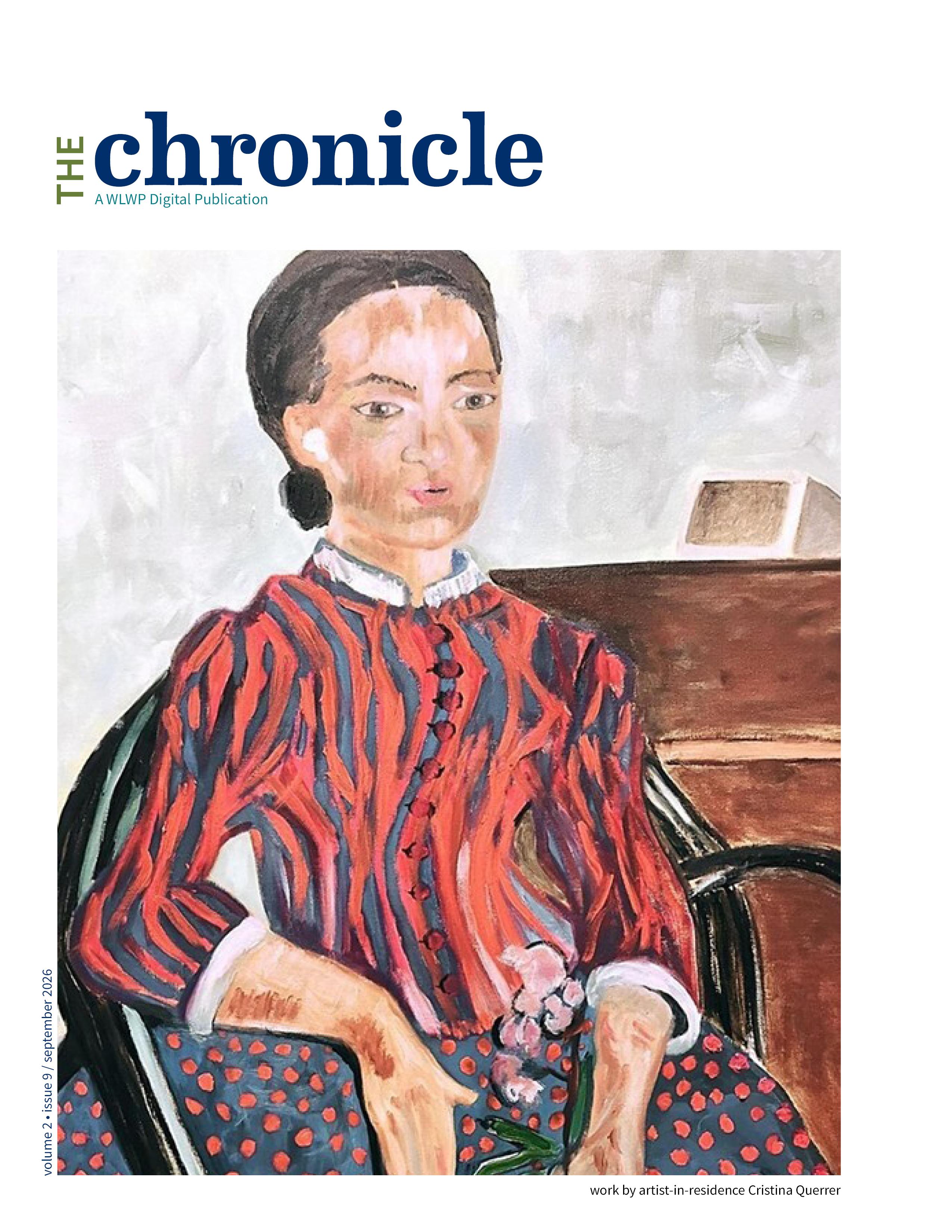 painting of woman and text the chronicle in blue and green