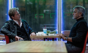 Brad Pitt and George Clooney talking.
