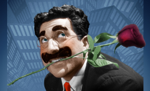 man with rose in mouth