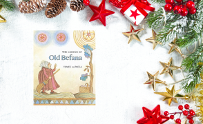 cover of la befana book with holiday greenery