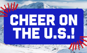 Winter mountain with the text "cheer on the u.s!"