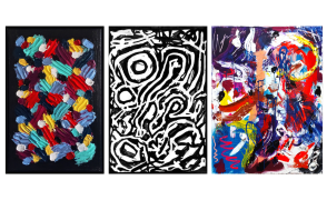 abstract paintings with black and white and color