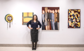 Cristina Querrer with her works on exhibit