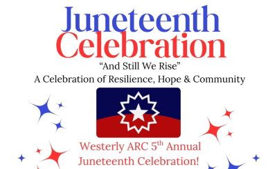 red and blue text stating Juneteenth Celebration