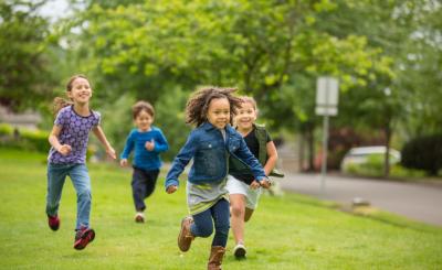 Kids running outside