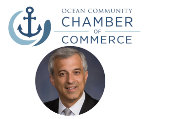 Ocean Community Chamber of Commerce Logo over a photo of Dennis Algiere