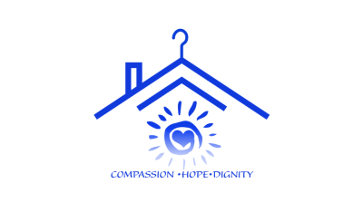 WARM logo with text WARM Center and compassion, hope, dignity with image of roof and heart in blue