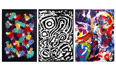 abstract paintings with black and white and color