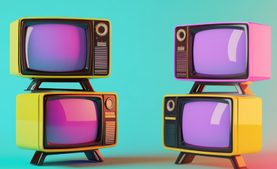 Colorful Tvs on a teal background