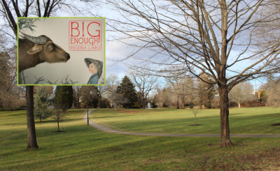 photo of Wilcox Park with "big enough" book cover