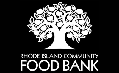A black background with the Rhode Island Community Food Bank apple tree logo.