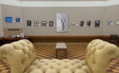 Paintings hanging in gallery