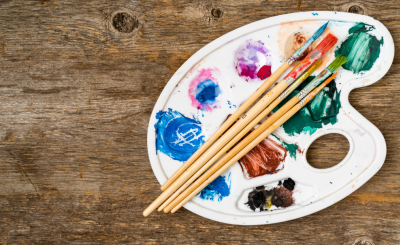 Paint palette with brushes